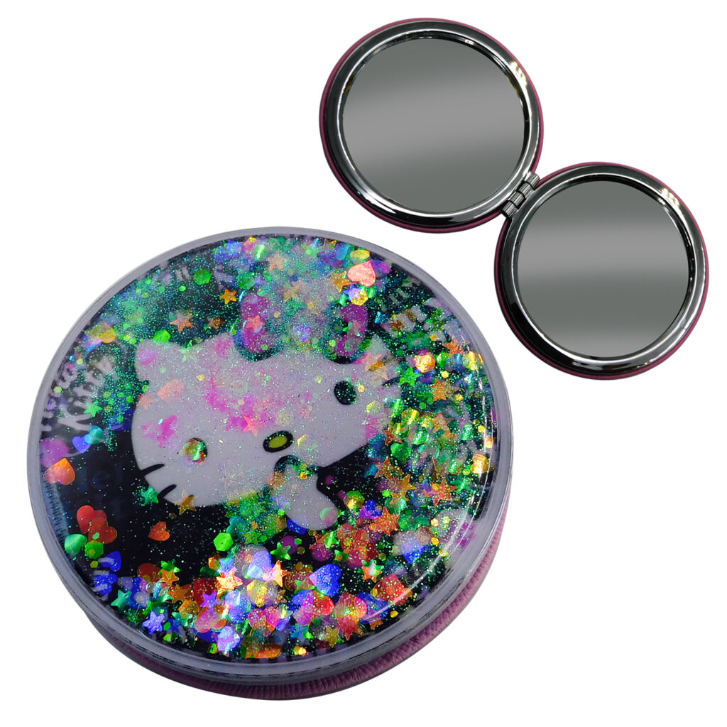 Espejo de Bolsillo Circular Kitty con Arena Movediza