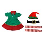 Disfraz de duende niña con vestido, medias y gorro