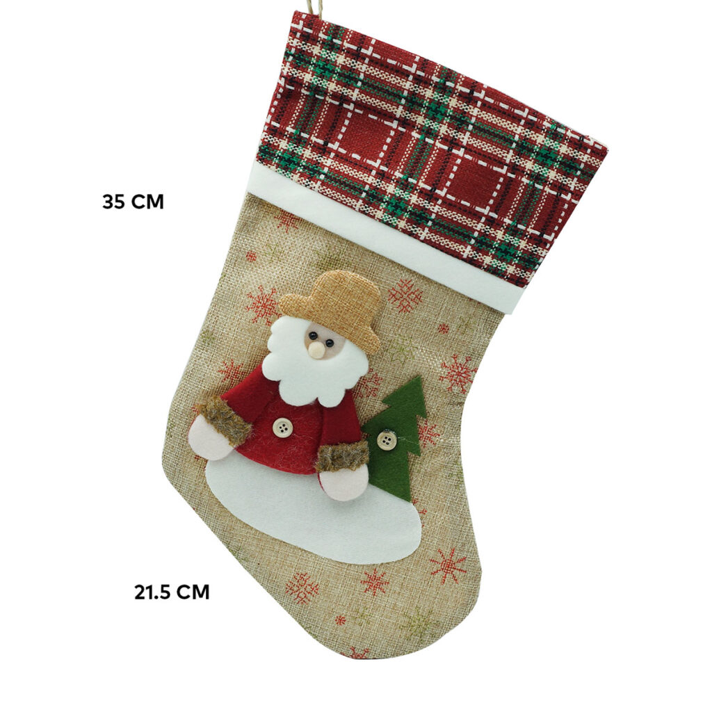 Bota navideña mediana de yute decorada